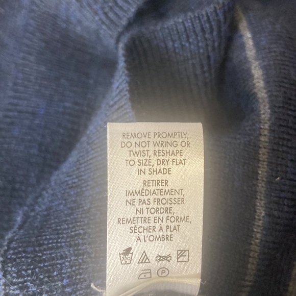 Calvin Klein Marino wool blend knit navy blue striped long sleeved sweater - Picture 9 of 15